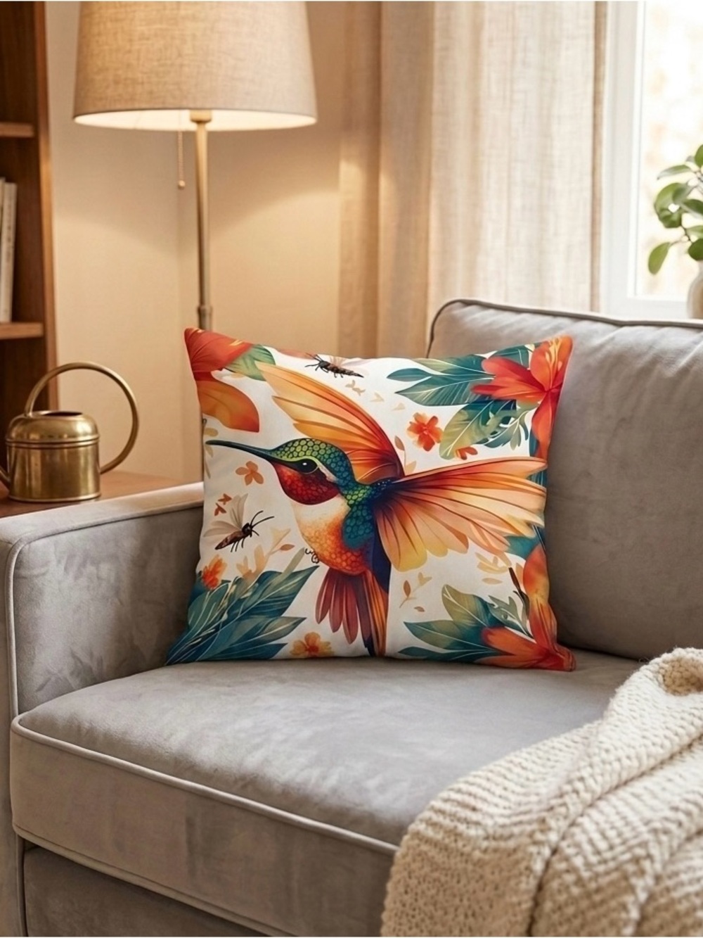 Multicolor Hummingbird Accent Pillow Cover